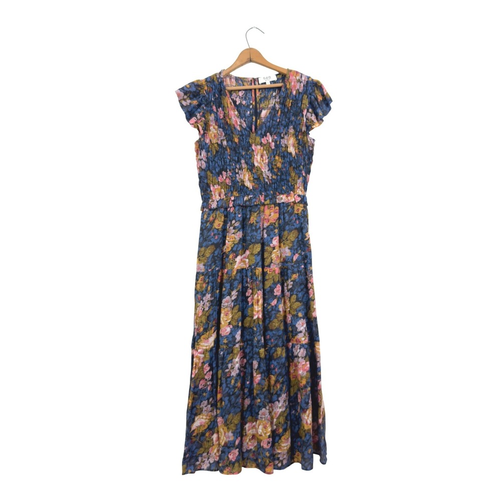 Sea New York Floral Smocked Midi Dress Navy Ramie‎ - 6